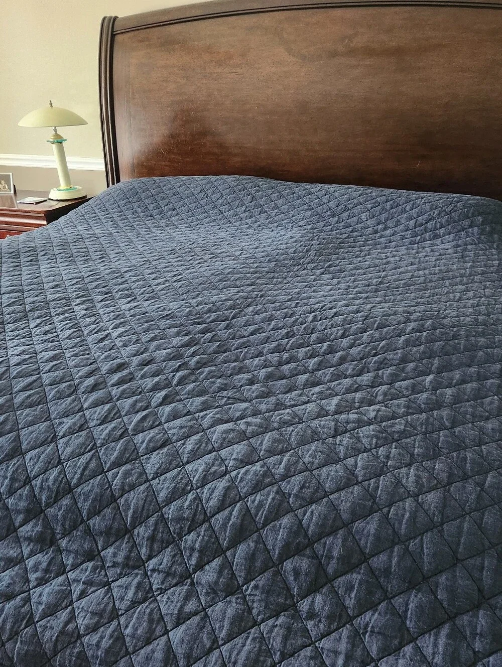 POTTERY BARN Diamond Quilt King / Cal King Belgium Flax Blue 108x92 Reversible